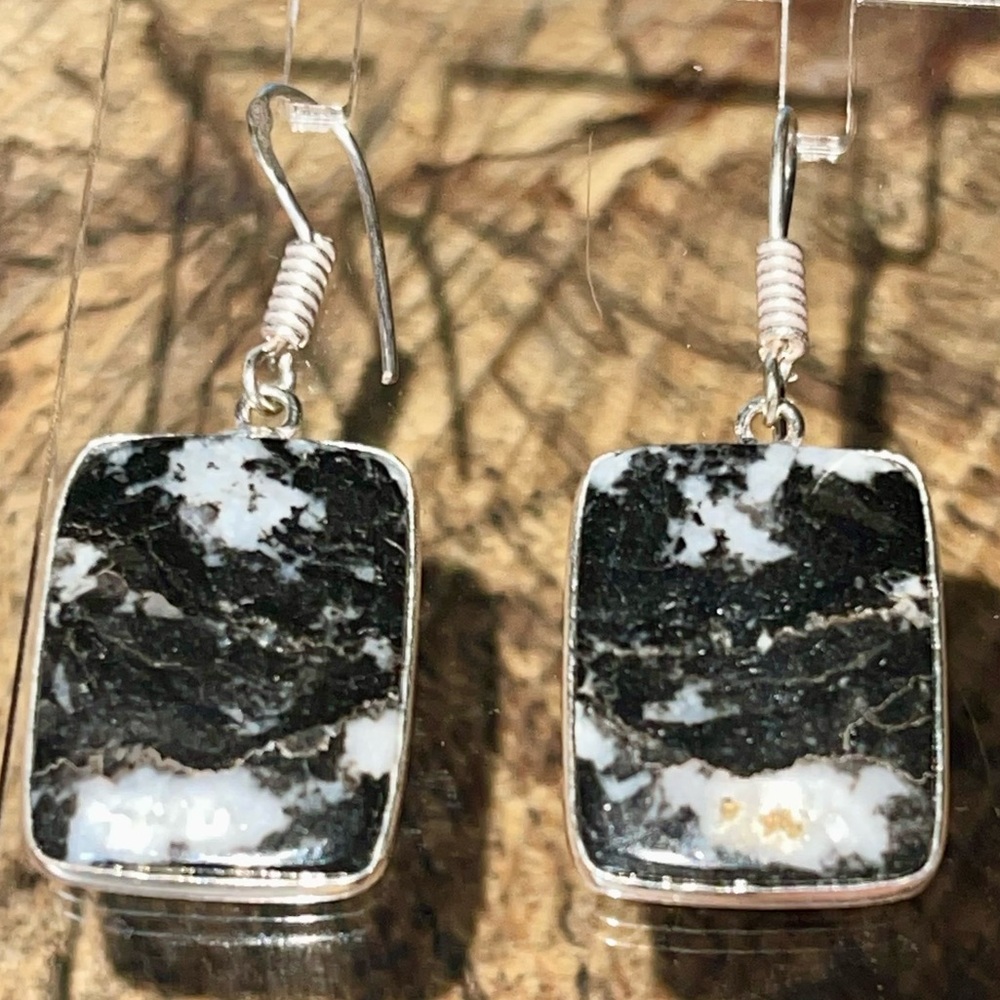 Square White Buffalo Turquoise Earrings 1 1/2”